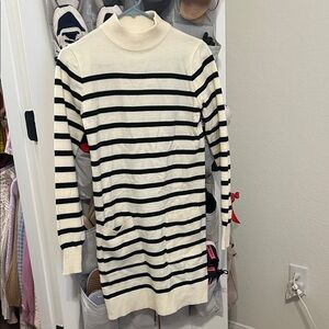 SHEIN Cream and Black Striped Long Sleeve Turtleneck Dress